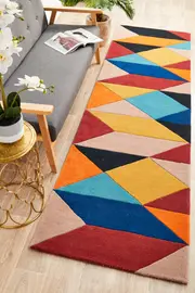 Sandy Designer Wool Rust Blue Navy Runner Rug