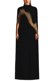 [LUNE DE SOIE] ASYMMETRIC LONG BACK FLAP CAPE GOWN XL BLACK