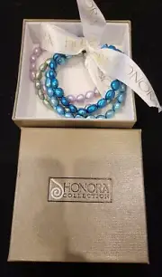 HONORA Multicolor Teal/Blue Genuine Cultured Baroque Pearl Bracelet Set of 4 NIB