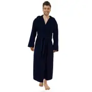 Navy Blue Cotton Terry Hooded Robe. XL for Men, Full Length.