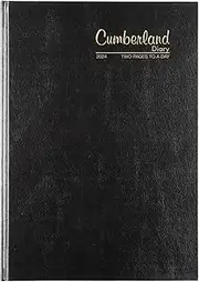 Sasco Cumberland 2024 Casebound 2 Day to Page Diary, Black, A5