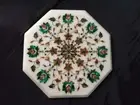 18" White Marble Console Table Malachite Stone Pietra Dura Modern Arts Furniture