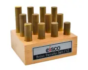 12pc Cylindrical Bars Density Set, Brass - Wooden Storage Block - Eisco Labs