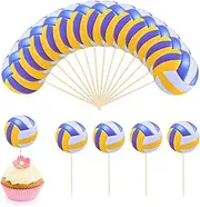 oruola 48pcs Volleyball Cupcake Toppers Volleyball Cake Topper Sticks Volleyball Theme Cupcake Decorations for Baby Shower Birthday Party Cake Toppers Decoration Supplies
