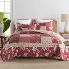 King Size Cotton Quilt Set – 3-Piece Reversible Floral Patchwork Bedspread