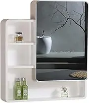 Cabinets Wall-Mounted Mirrors, Bathroom Mirror cabinets, Bathroom Wall-Mounted Round Corner Storage cabinets, Bathroom Mirrors with Shelves (White 80 * 60 * 14cm)