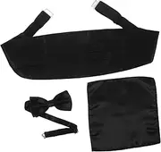 [COSMEVIVI] Men's Black Bow Tie Cummerbund Set Tuxedo Accessory Handkerchief Kit for Special Occasions