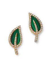Bloomingdale's Fine Collection Malachite & Diamond Leaf Stud Earrings in 14K Yellow Gold