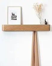 Kazai. Wall-Mounted Coat Rack 'Toke' - Modern Design Coat Rack with Hidden Wall Hooks - Solid Wood Veneer Panel Coat Hanger - Oak
