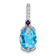14k White Gold Oval Blue Topaz/Amethyst/Real Diamond Pendant