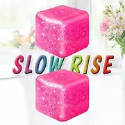 2Pack Glitter Squishy Cube - Slow Rise Nice Square Fidget Ice Cubes, Malt Sugar Stress Cubes for Adults, High Density Gel Stress Balls for Anxiety Relief, Novelty Gifts for Holiday(Pink)
