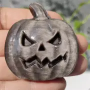 2" Natural Silver obsidian Carved Pumpkin Quartz Crystal Skull Christmas gift 1x