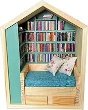Anxiety Book Shelf Ornament Miniature Display Shelf with 2 Pillows 200 Book Models Stress Relief Decoration for Living Room Bedroom Wooden