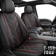Truck Seat Covers Compatible with Ford F-150 2009-2025 XL XLT Lariat King Ranch Platinum Tremor Pickup Faux Leather Cushion Protector Fit Ford F150 Crew Cab(Black+Red, Full Set)