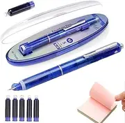0.38mm Fountain Pen Retractable, Blue&black Ink Medium Nib Transparent Barrel, Includes 5 Refillable Ink Cartridges, For Smooth Writing No Leaking, For Calligraphy Journaling Doodling(Dark Blue,Black)