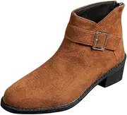 [JEUROT] Ankle Boots for Women Stacked Block Low Heel Ankle Booties Pointed Toe Side Zipper Short Boots Casual Dress Shoes