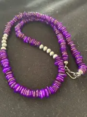 Purple Mother Of Pearl Sterling Silver Sterling Silver Beads Necklace 01151