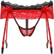 [Zadaos] Mens Sexy Exotic Panties Skirted Thongs Bowknot Crotchless T-Back Adjustable Garter Belt Lace G-String