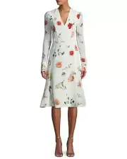 Narciso Rodriguez White Silk Dress Colored Floral Print Sz 42 EU NWT $2,195