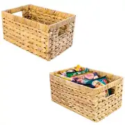Water Hyacinth Storage Baskets, Wicker Storage Basket with Handles, Woven Bas...