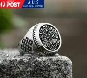 Silver Unisex Titanium Stainless Steel Men Biker Punk Viking Tree of Life Ring