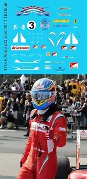 1/18 Decals for Decals F1 Figure Driver + Helmet Fernando Alonso 2011 TBD558