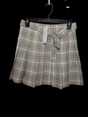 Asos Miss Selfridge belted pleaded mini skirt checkered brown size 6 clueless