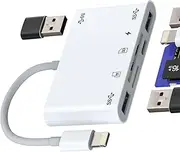 Lightning to SD Card Reader USB Adapter (6 in 1) OTG 3.0 Charging Cable Converter for iPhone 14 Pro Max, iPad, Digital Camera, Micro SD, TF Memory, Photo Flash Drive Stick Accessories