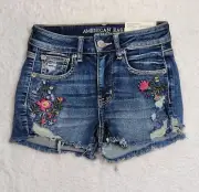 American Eagle Women's Size 2 Next Level Stretch X High Rise Shortie Embroidery