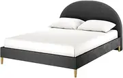 Velvet Bed Frame w/Headboard Upholstered Fabric Wooden BedHead Base Black (Queen)