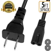 3x 5FT 2 Slot Power Supply Cable Cord Plug for VCR PS4 PS3 PS2 Xbox One Apple TV