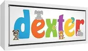 Cute Illustrative Design Framed Box Canvas with Solid White Wooden Surround (19 x 46 x 3 cm, Small, Dexter)