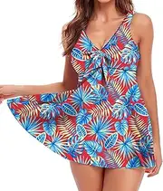 [Generic] Plus Bathing Suits Women's Split Swimsuit Hot Spring Beach V Neck Printed Skirt Tankini Swimsuit Bikini Swimsuit for Teens Girls
