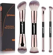 Lansteen Makeup Brushes Set-4PCS Dual-Ended Foundation Makeup Brush (Foundation/Powder/Contour/Concealer & eye makeup) For Liquid,Blending,Cream and Powder, Flat/Angled Face Kabuki Make up Brush