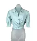 Guess Women's Adele Button Front Knot Back Cropped Shirt Top XL Misty Teal