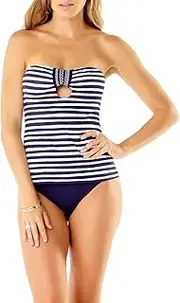 [Anne Cole] Studio Women's Bandeau Tankini, Don’t Smock me Navy White Stripe
