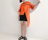 在飛比找樂天市場購物網優惠-FINDSENSE韓國 拼接 不規則 開叉上衣 學生短袖T恤