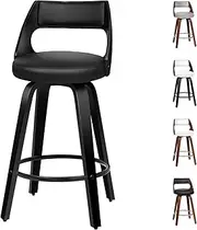 [ALFORDSON] Bar Stools 2X Swivel Kitchen Stool 65cm Seat Height Wooden Counter Stool with Footrest and Adjustable Leg Levelers Leather Dining Chairs for Home Bar Dining Room (Eden All Black)