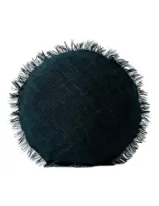 [Aura Home] Vintage Linen Fringe 45cm Round Cushion in Slate