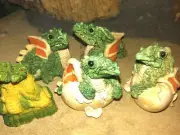 DRAGON HATCHLINGS, STONE CRITTER LITTLES-THREE DIFFERENT, SET OF FIVE, NEW, MINT