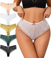 [J-pone] Thongs for Women Sexy Lace Underwear High Waisted Hollow Out Panties String Criss Cross Thong Multipack