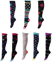 [KOMUNJ] Compression Socks for Men and Women, 8 Pairs, Best Flight, Sports, Travel, Running, Colourful Compression Socks, Support Stockings, black, One Size