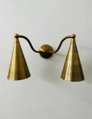 The Queen's Art Double Sconce Arculated Mid Century Full Raw Brass Wall Lamp