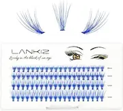 LANKIZ Cluster Lashes for DIY Eyelash Extension, 20D Blue Individual Lashes, 8-14mm Mix False Mink Eyelashes Colored Lash Extension at Home