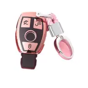 Tpu One-Piece Electroplating Full Coverage Car Key Case With Key Ring For Mercedes-Benz C(Pink)