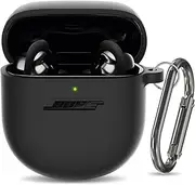 Bose QuietComfort Earbuds II and Ultra Silicone Case (2022-2023) - Shockproof Protective Cover for Men and Women With Keychain (Black)
