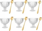 Aebor 6 Sets Glass Ice Cream Cups,Dessert Bowls, for Dessert, Sundae, Ice Cream, Fruit, Salad, Snack, Cocktail,etc (Includes 6 Glass Ice Cream Cups and 6 Metal Spoons)