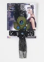 Forum Novelties Flapper with Peacock Feather Halloween Headband, Black, One-Size