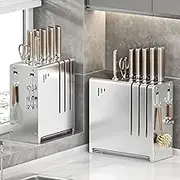 Kitchen Universal Knife Block, Knife Holder with Knife Sharpener and Scissor Slot, Unique Slot Design to Protect Blades Space-Saving Knife Storage Organizer, Knife Block without Knives