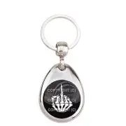 Premium Teardrop Chrome Die Cast Metal Keychain Ring Fob SKELETON SKULL FINGER W